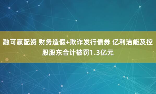 融可赢配资 财务造假+欺诈发行债券 亿利洁能及控股股东合计被罚1.3亿元
